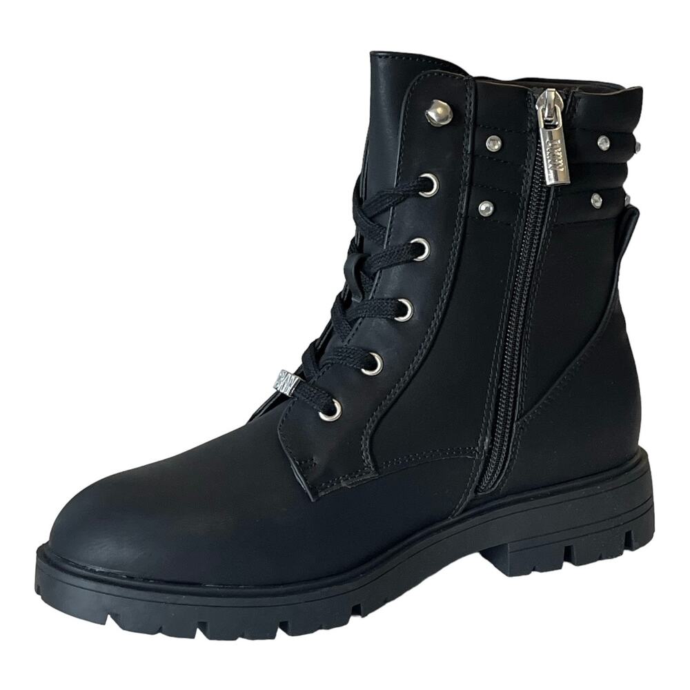 DKNY Stassi Stone BOOTS Girls 5, Women's 6.5 Stud Collar Moto Black Combat Boot